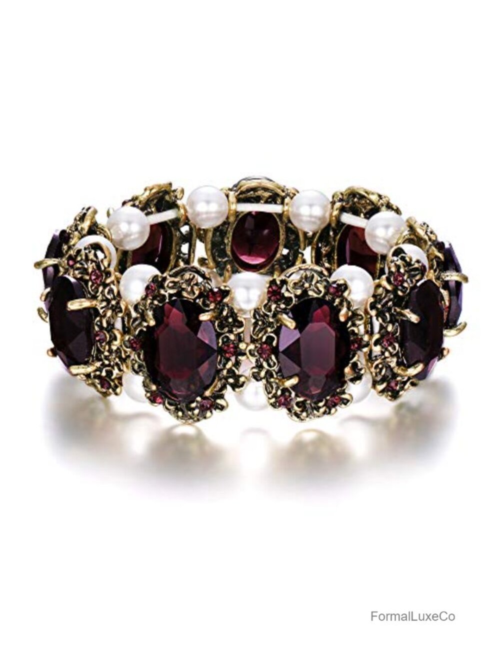 Victorian Stretch Bracelet Crystal Simulated Pearl Cameo Oval Pirate Costume